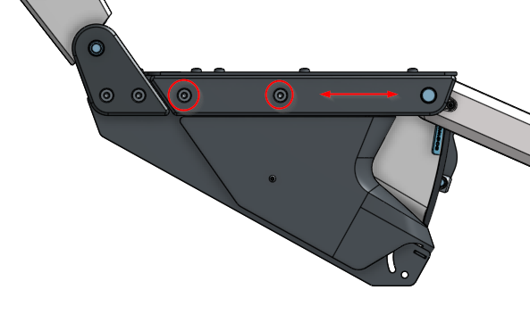 Loosen screws (four screws, circles) to adjust the seat depth