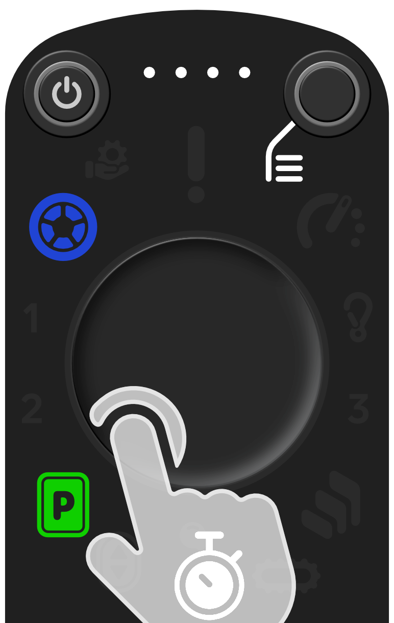 Möglichkeiten eine Menü Option mittels Touchpad auszuwählen. Die Auswahl muss so lange gehalten werden bis der LED-Ring komplett in der Farbe des neu ausgewählten Modus (hier blau) aufgefüllt ist.